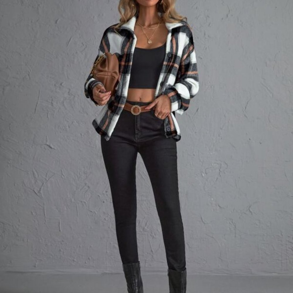 White black oversized plaid jacket shacket - Picture 8 of 8